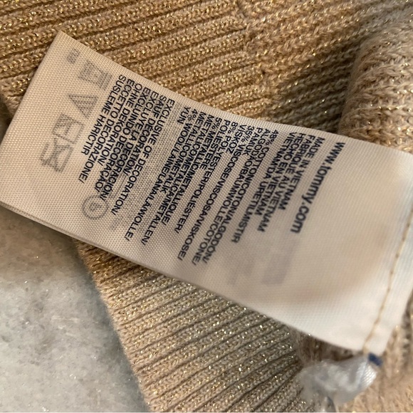 Tommy Hilfiger Sparkly Gold Knit Crew Neck Long Sleeve Pullover Sweater Size XL - Picture 10 of 10